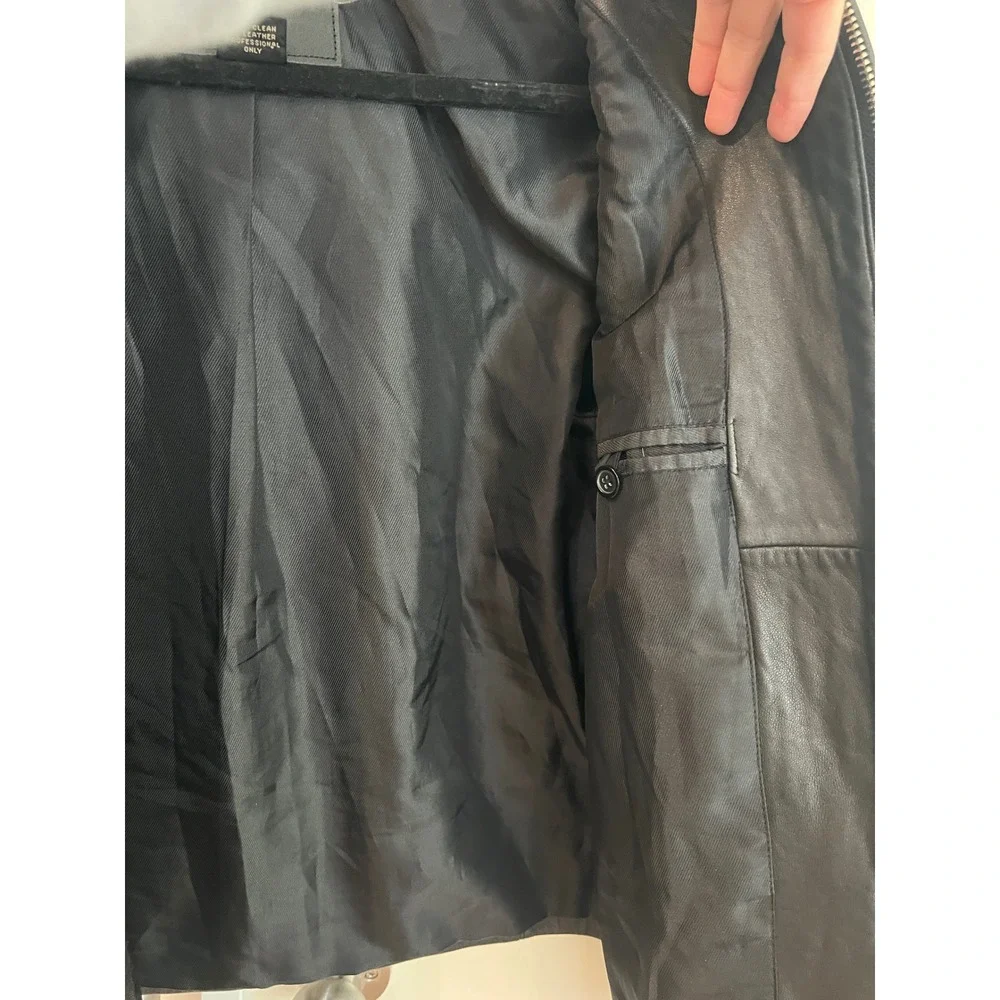 Vintage Coach 100% Leather Jacket Women's XS Black Zip Front Minimalist 90s Y2K
